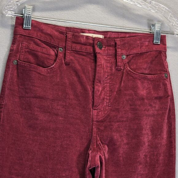 Madewell 10” High Rise Skinny Jeans Womens Red/Burgundy Velvet Size 26 (27 X 27) - Picture 2 of 15